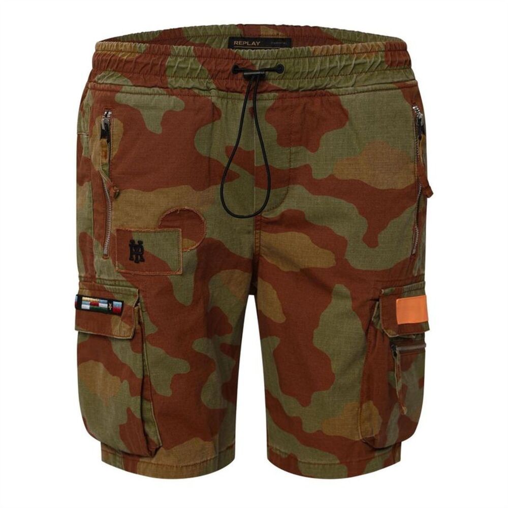 Replay Mens Camo Cargo Pocket Chino Shorts / Green